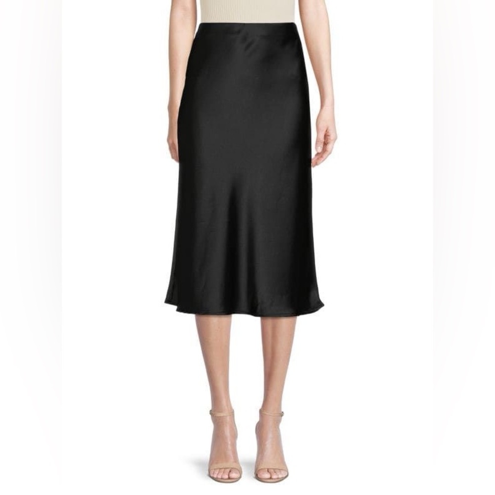 Black satin midi skirt